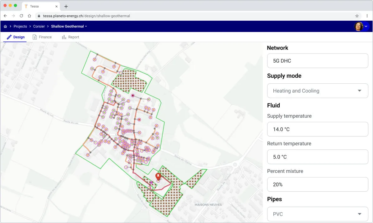 5ᵗʰ generation district heating loop network with meshed topology in Planeto
